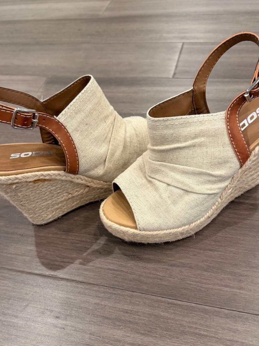 Soda Cream Espadrille Wedge Sandals with Tan Straps Size 6